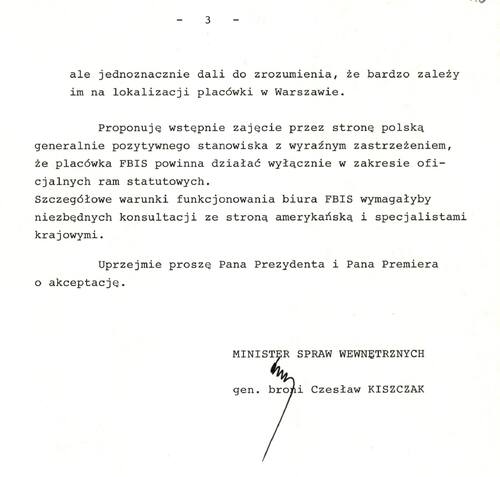 Pilna notatka ministra spraw wewnętrznych Czesława Kiszczaka na temat spotkania delegacji wywiadu MSW i CIA w Lizbonie