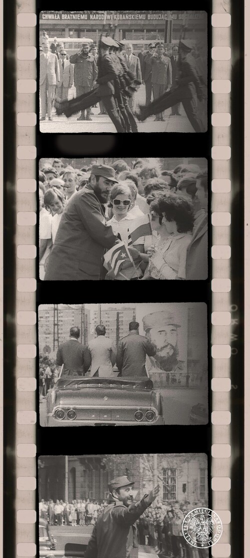 Stopklatki z materiału filmowego zrealizowanego podczas oficjalnej wizyty Fidela Castro w Polsce, 9-10 czerwca 1972 r. Fot. z zasobu AIPN