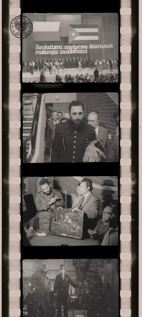 Stopklatki z materiału filmowego zrealizowanego podczas oficjalnej wizyty Fidela Castro w Polsce, 9-10 czerwca 1972 r. Fot. z zasobu AIPN