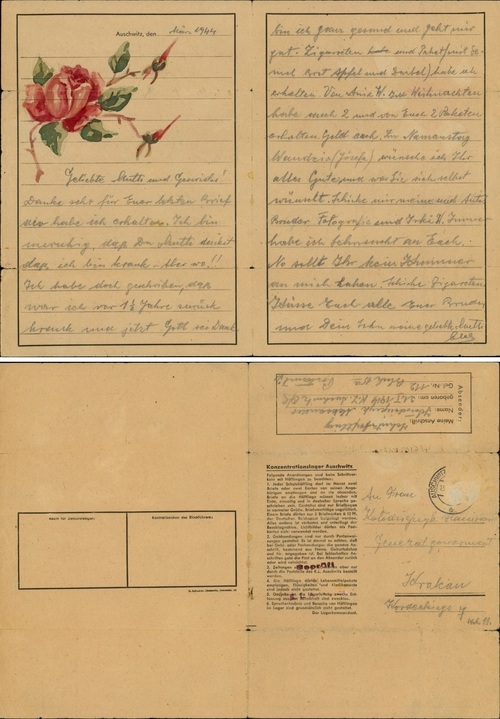 List Aleksandra Kołodziejczyka z KL Auschwitz z marca 1944 r. adresowany do mamy, Stanisławy. Fot. z zasobu AIPN