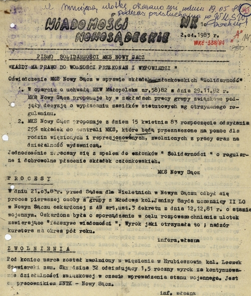 „Wiadomości Nowosądeckie” z 2 IV 1983 r. (fot. z zasobu IPN)