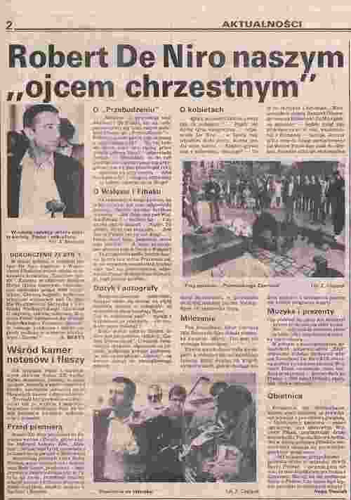 <i>Poznań Newspaper</i>, issue no. 99, 27.04.1992, archives of the Poznań University Library. The headline says: <i>Robert De Niro: our spiritual “god father”</i>