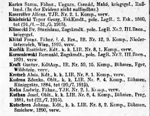 Fragment austro-węgierskiej listy strat