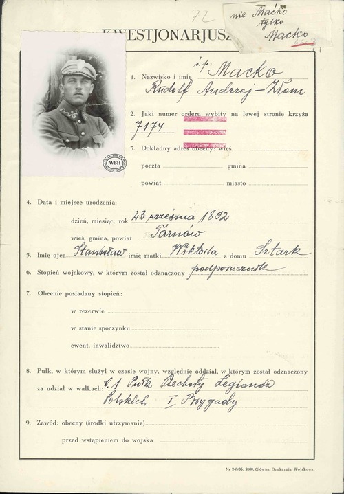 Kwestionariusz kawalera Orderu Virtuti Militari