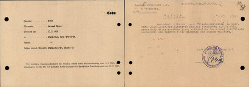 Na odwrocie 73 str. w teczce IPN Gd 130/1892 znajduje się karta informacyjna zawierająca dane osoby pozbawionej z urzędu w roku 1940 obywatelstwa niemieckiego