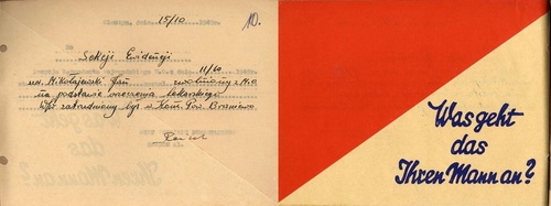 Fragment niemieckich materiałów reklamowych wykorzystany w latach 40-tych w aktach osobowych funkcjonariuszy MO. IPN Gd 067/1784