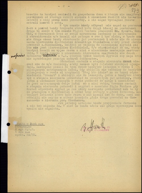 Raport specjalny dotyczący wydarzeń, mających miejsce 19 października 1949 r. w Czernicach Borowych, złożony przez naczelnika Wydziału III WUBP w Warszawie, 31 października 1949 r. Fot. z zasobu AIPN
