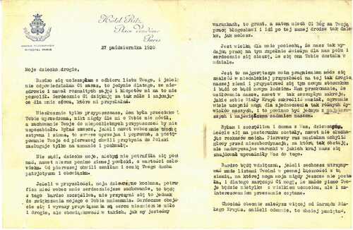 List Heleny Paderewskiej do Agnieszki Wisły, 27 października 1920 rok