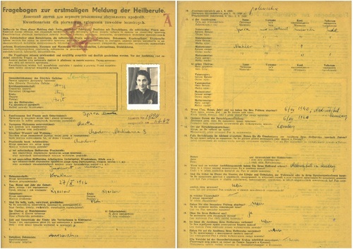 Kwestionariusz dla pierwszego zgłoszenia zawodów leczniczych dotyczący Marty Spiry. Chodorów, 20 marca 1942 r. Fot. z zasobu AIPN