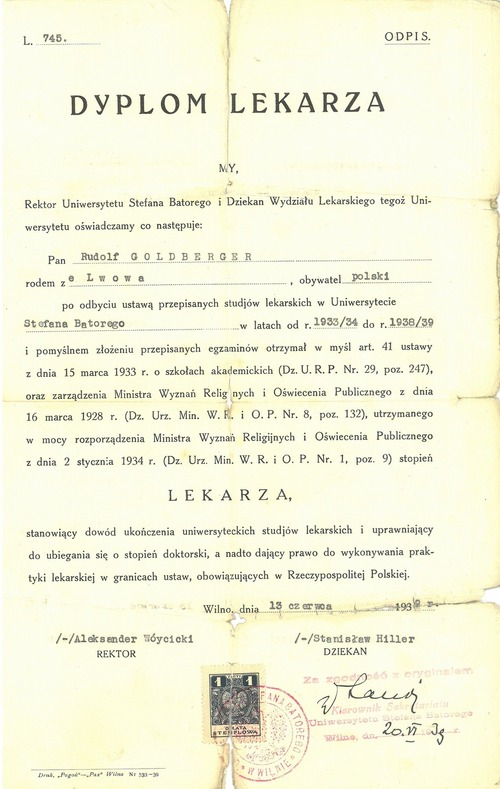 Odpis dyplomu Uniwersytetu Stefana Batorego w Wilnie. Wilno, 29 czerwca 1939 r. Fot. z zasobu AIPN