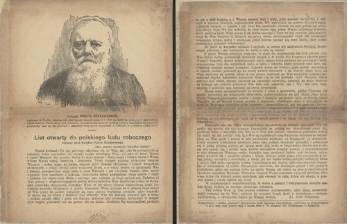 List otwarty do Polskiego ludu roboczego napisany przez Księdza Piotra Ściegiennego (druk z około 1900 roku, ze zbiorów Biblioteki Narodowej)