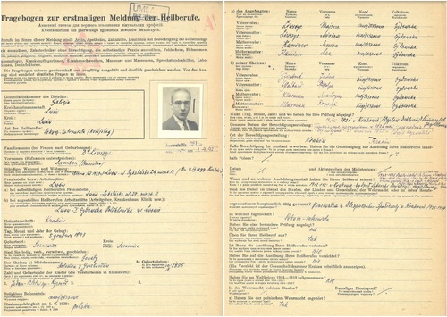 Kwestionariusz dla pierwszego zgłoszenia zawodów leczniczych dotyczący Samsona (Stanisława) Liwszyca. Lwów, 2 października 1941 r. Z zasobu Archiwum IPN