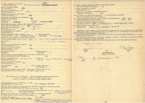 Kwestionariusz dla pierwszego zgłoszenia zawodów leczniczych dotyczący Samsona (Stanisława) Liwszyca. Lwów, 2 października 1941 r. Z zasobu Archiwum IPN — kopia