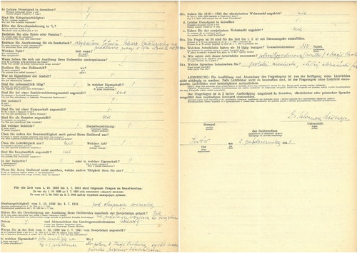 Kwestionariusz dla pierwszego zgłoszenia zawodów leczniczych dotyczący Salomei Liwszyc. Lwów, 2 października 1941 r. Z zasobu Archiwum IPN — kopia