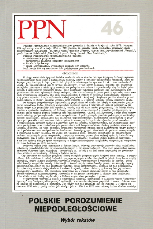 Okładka wydanego w czerwcu 1989 r. w Londynie wyboru podziemnych tekstów PPN. Fot. Zbiory Fundacji Archiwum Jana Olszewskiego