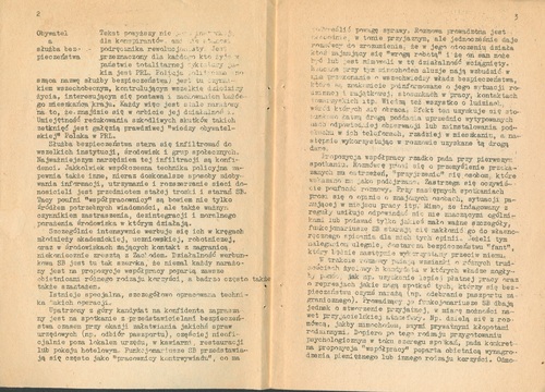 Fragment poradnika „Obywatel a służba bezpieczeństwa”, przedrukowanego w 1978 r. nakładem Biblioteki „Głosu”. Fot. Zbiory Marka Jastrzębskiego
