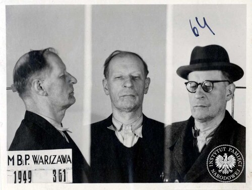 Zdjęcie sygnalityczne Adama Romana Kellera, wykonane w MBP w Warszawie, 1949 r. (fot. z zasobu AIPN)