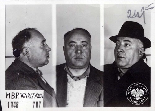 Zdjęcie sygnalityczne Jerzego Krzymowskiego, wykonane w MBP w Warszawie, 1948 r. (fot. z zasobu AIPN)