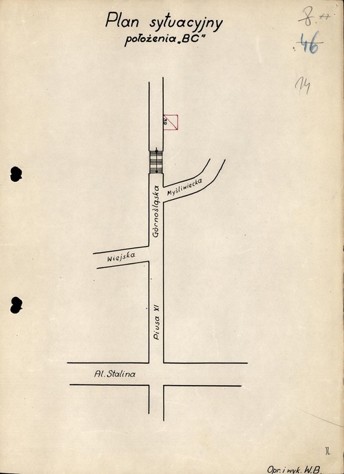 Plan sytuacyjny położenia biura British Council w Warszawie, sporządzony przez MBP (z zasobu IPN)