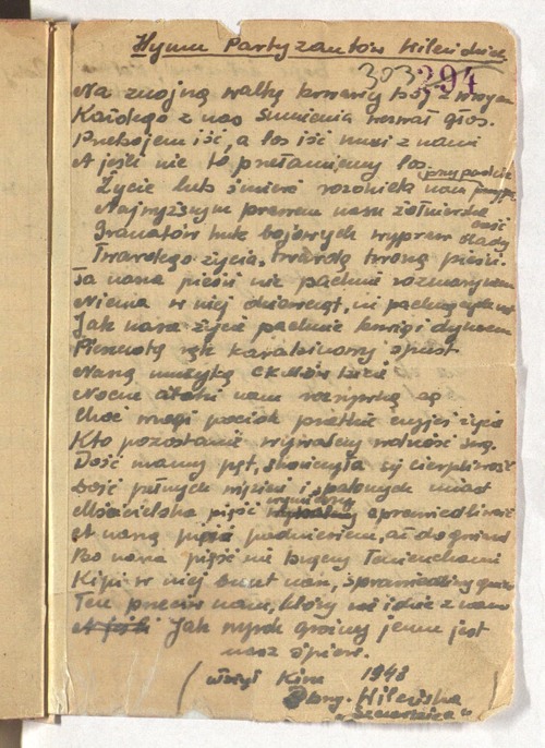 Tekst „Hymnu Partyzantów Wileńskich”