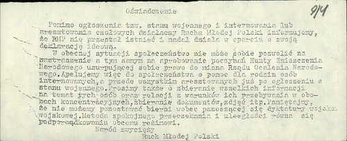 „Oświadczenie” sygnowane przez Ruch Młodej Polski (z zasobu IPN)
