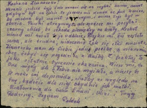 Gryps Leopolda Szewczyka do żony z więzienia gestapo przy ul. Montelupich w Krakowie z 1944 r.