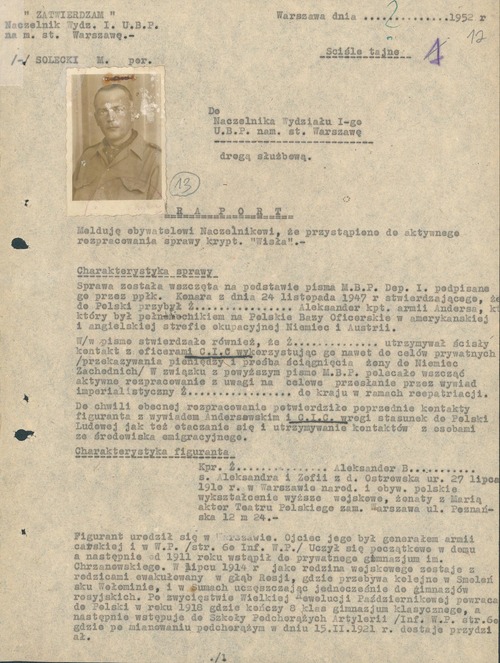 Raport o wszczęciu sprawy operacyjnego rozpracowania krypt. „Wisła”, 1952 r. (z zasobu AIPN)