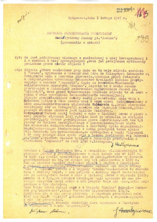 Fragment protokołu przesłuchania Janiny Wasiłojć (z zasobu IPN)