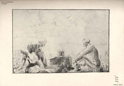 Ilustracja zamieszczona w wydaniu drugim „Kamieni na szaniec”, opublikowanym przez Podziemny Dom Wydawniczy M.K. i S-ka w 1944 r., pochodząca z egzemplarza książki przechowywanego w zasobie Archiwum IPN w Warszawie