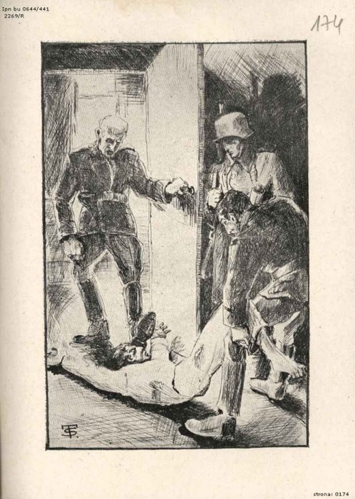 Ilustracja zamieszczona w wydaniu drugim „Kamieni na szaniec”, opublikowanym przez Podziemny Dom Wydawniczy M.K. i S-ka w 1944 r., pochodząca z egzemplarza książki przechowywanego w zasobie Archiwum IPN w Warszawie