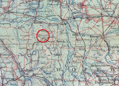 Położenie Tuliszkowa na mapie województwa łódzkiego II RP, 1934 r.