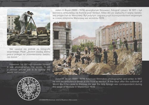 Plansza z wystawy IPN <i>Oblężenie Warszawy 1939 - Fotografie Juliena Bryana</i>