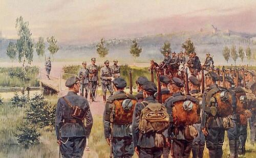 Jerzy Kossak, Wymarsz Pierwszej Kompanii Kadrowej z Oleandrów