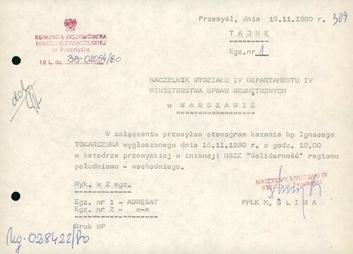 Korespondencja przemyskiej KWMO do Departamentu IV MSW