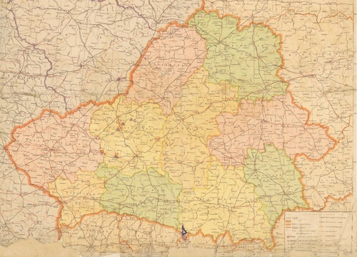Mapa polityczno-administracyjna Białoruskiej SRS, druk Moskwa 1939 (ze zbiorów Biblioteki Narodowej)