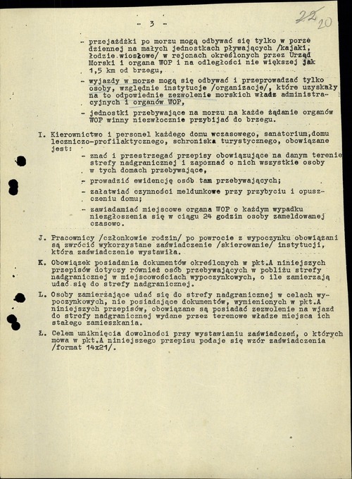 Tymczasowe przepisy dla wczasowiczów, turystów, uczestników obozów, kolonii, wycieczek zbiorowych oraz dla przebywających w sanatoriach i domach leczniczo-profilaktycznych w strefie nadgranicznej, wydane przez Prezydium Rady Ministrów 16 czerwca 1951 r. (z zasobu IPN)