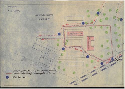Szkic przedstawiający izolatorium na Praczach Odrzańskich (z zasobu IPN)