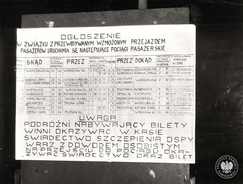 Tablica informacyjna na Dworcu Głównym we Wrocławiu, 1963 r. Autor: Mieczysław Dołęga (fot. z zasobu IPN)