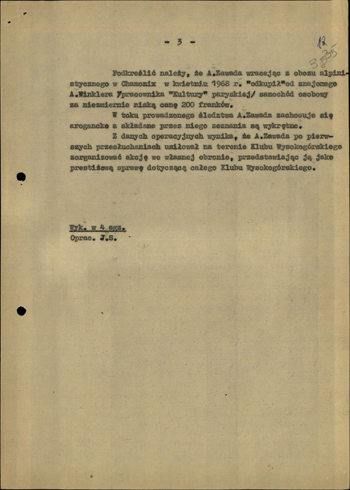 Notatka dotycząca „antypaństwowej” działalności Andrzeja Zawady, 2 lipca 1969 roku