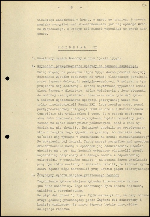 Strona z ustaleń śledczych dotyczących zamachu z 15 lipca 1959 r. (z zasobu AIPN)