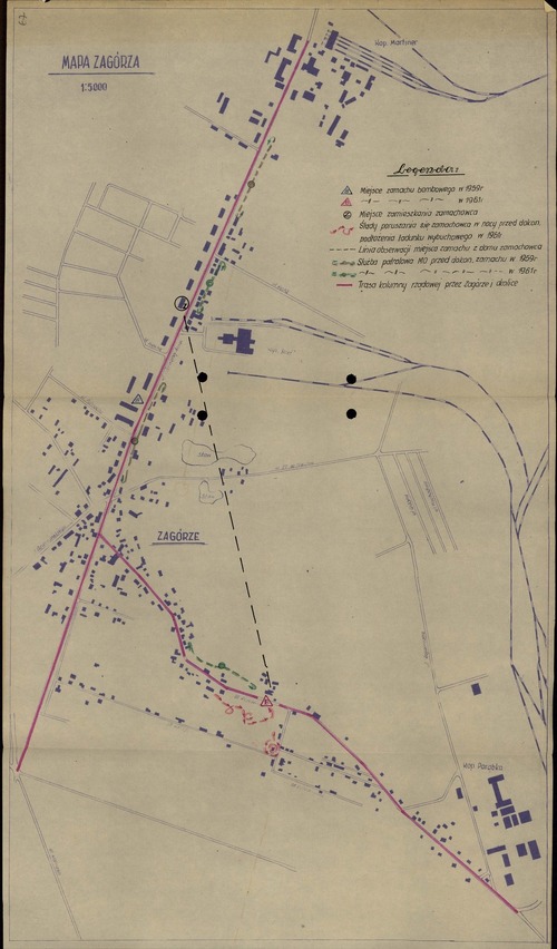 Mapka obrazująca miejsca dokonania zamachów w 1959 r. oraz 1961 r. (z zasobu AIPN)