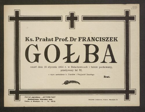 Nekrolog ks. dr. Franciszka Gołby (Jagiellońska Biblioteka Cyfrowa)