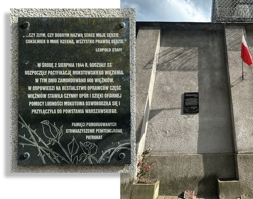 Tablica na murze więzienia mokotowskiego upamiętniająca zamordowanych więźniów. Fot. B. Świtalska-Starzeńska