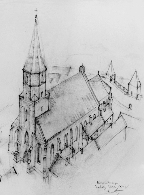 Jan Zachwatowicz, jeden z wariantów odbudowy Katedry św. Jana w Warszawie (fot. Paweł Kobek, Zamek Królewski w Warszawie – Muzeum)