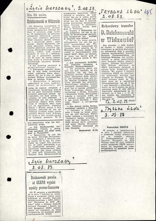 Wycinki prasowe dotyczące transferu Dariusza Dziekanowskiego (z zasobu IPN)