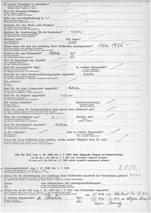 Kwestionariusz dla pierwszego zgłoszenia zawodów leczniczych dotyczący Cecilie Jawrower