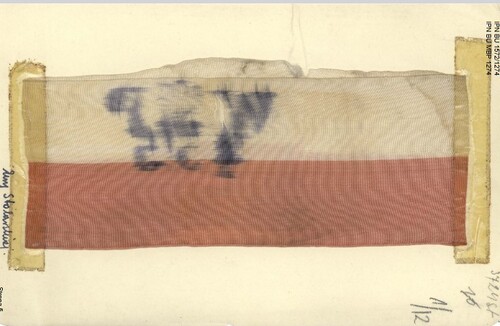 Opaska powstańcza Ewy Stolarskiej, przechowywana w Archiwum IPN w Warszawie)