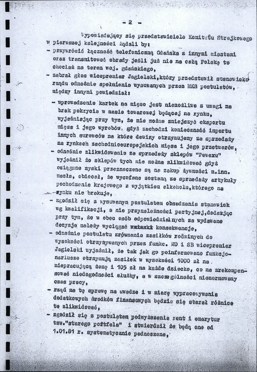 Meldunek płk. Henryka Stasiaka, komendanta miejskiego Milicji Obywatelskiej w Gdańsku, informujący m.in. o przebiegu pierwszego spotkania przedstawicieli MKS z komisją rządową (druga strona). Gdańsk, 24 VIII 1980 r. (z zasobu IPN)
