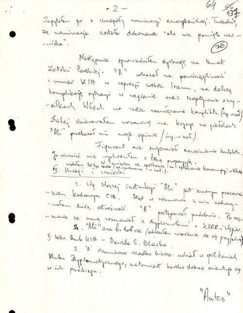 Raport oficera operacyjnego rezydentury w Rzymie pseudonim „Antes” ze spotkania z figurantem pseudonim „Ali”, czyli Aldrichem H. Amesem, 30 października 1987 roku