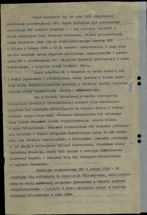 Akt oskarżenia przywódców PPS-WRN (druga strona). Październik 1948 r. Ze zbiorów IPN